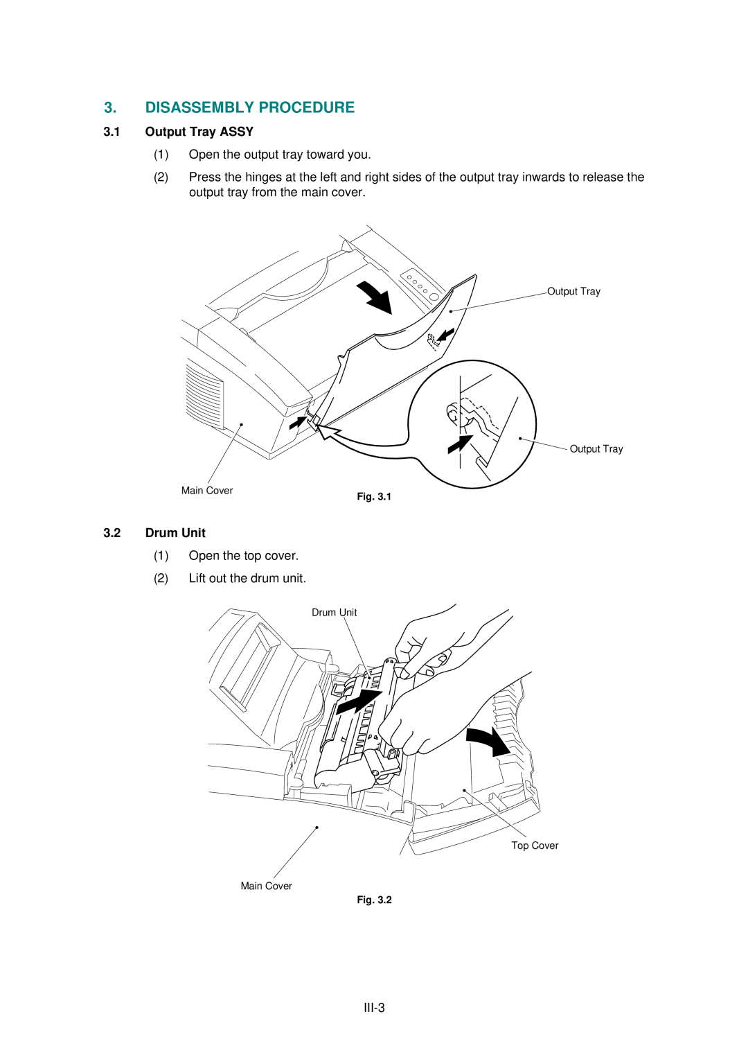 Brother HL-1020, HL-820, HL-1040 manual Output Tray Assy, Drum Unit, III-3 