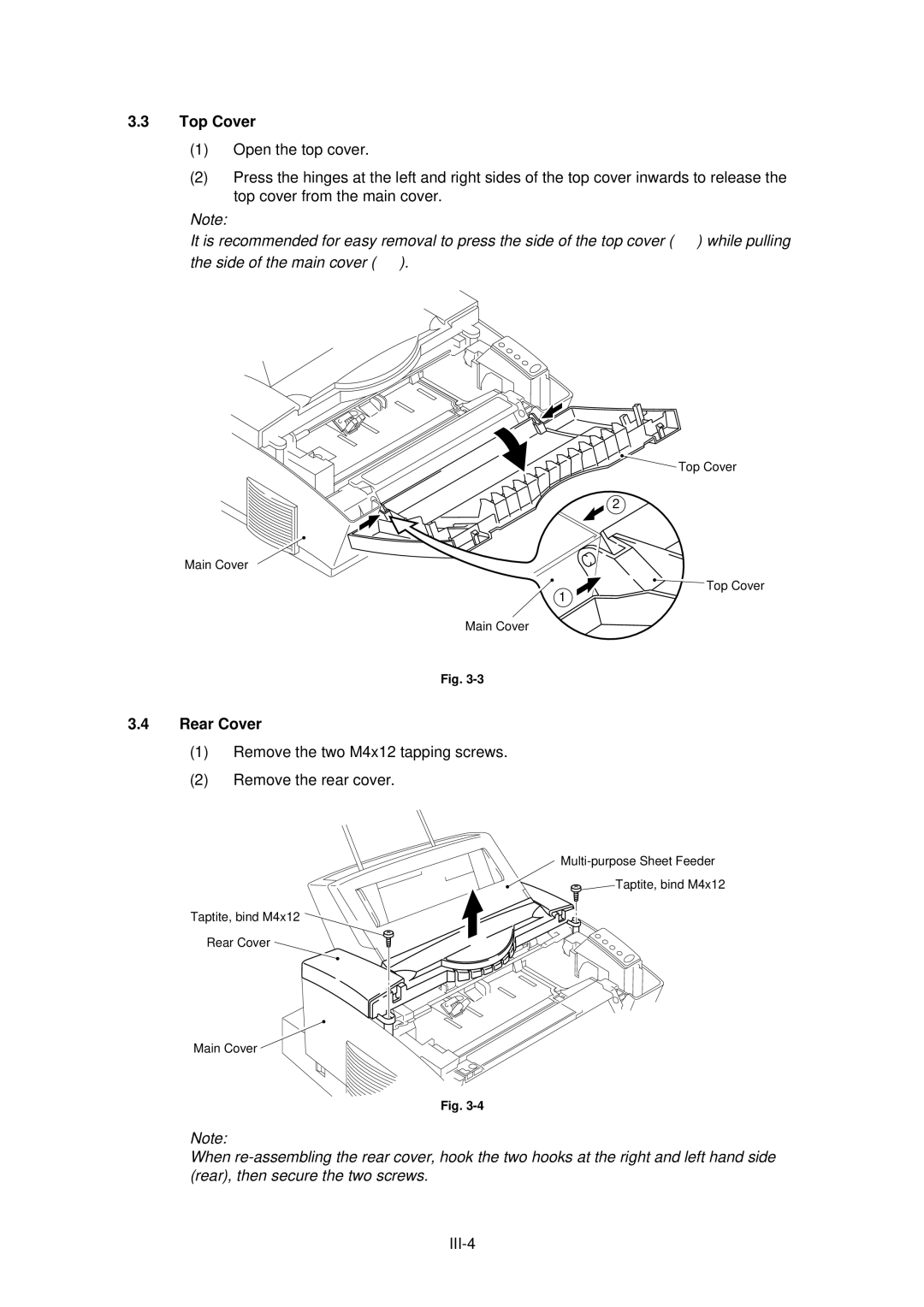 Brother HL-1040, HL-820, HL-1020 manual Top Cover, Rear Cover, III-4 