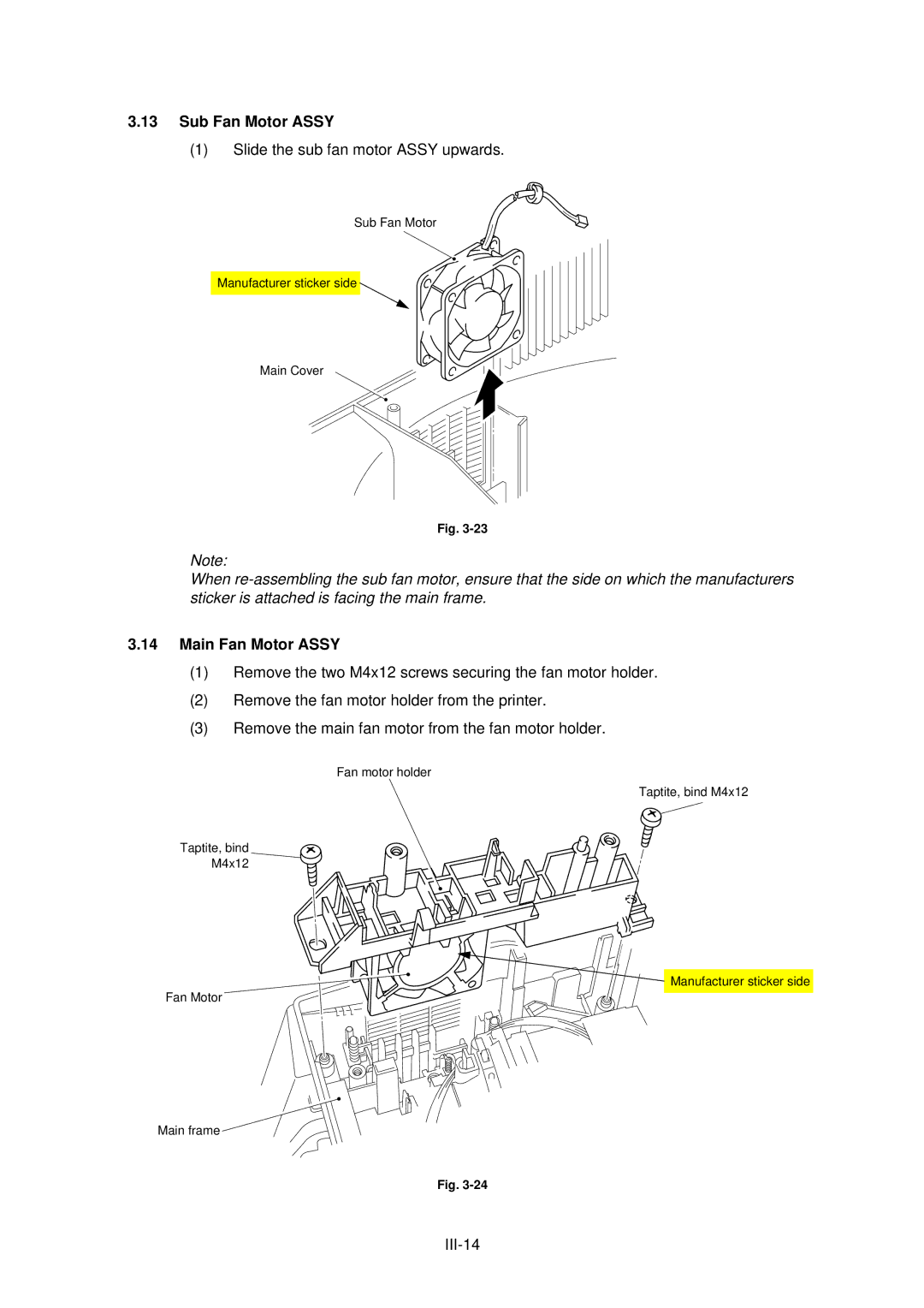 Brother HL-820, HL-1020, HL-1040 manual Sub Fan Motor Assy, Main Fan Motor Assy 