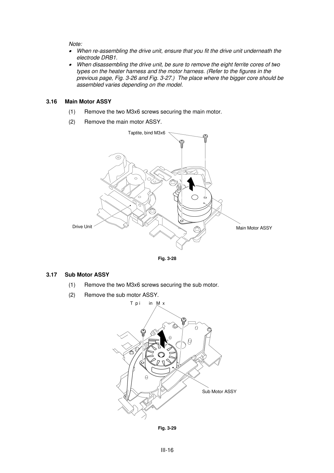 Brother HL-1040, HL-820, HL-1020 manual Main Motor Assy, Sub Motor Assy 