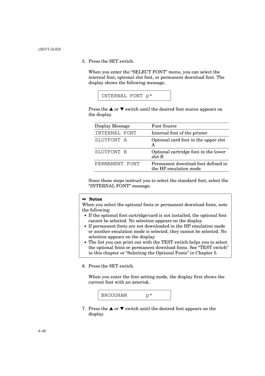 Brother HL-960 manual Internal Font, Slotfont a, Slotfont B, Permanent Font 