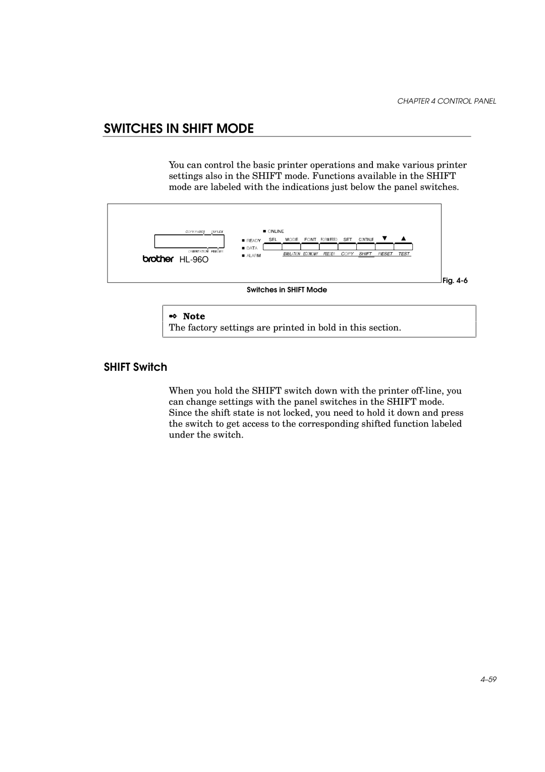 Brother HL-960 manual Switches in Shift Mode, Shift Switch 