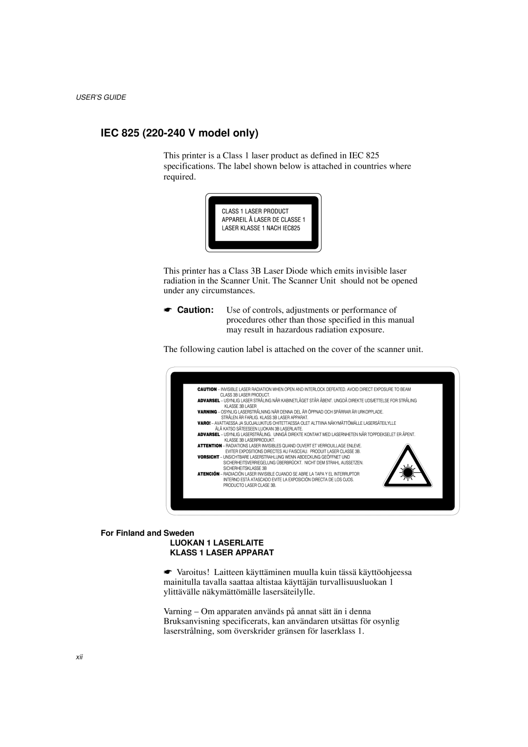 Brother HL-960 manual IEC 825 220-240 V model only 