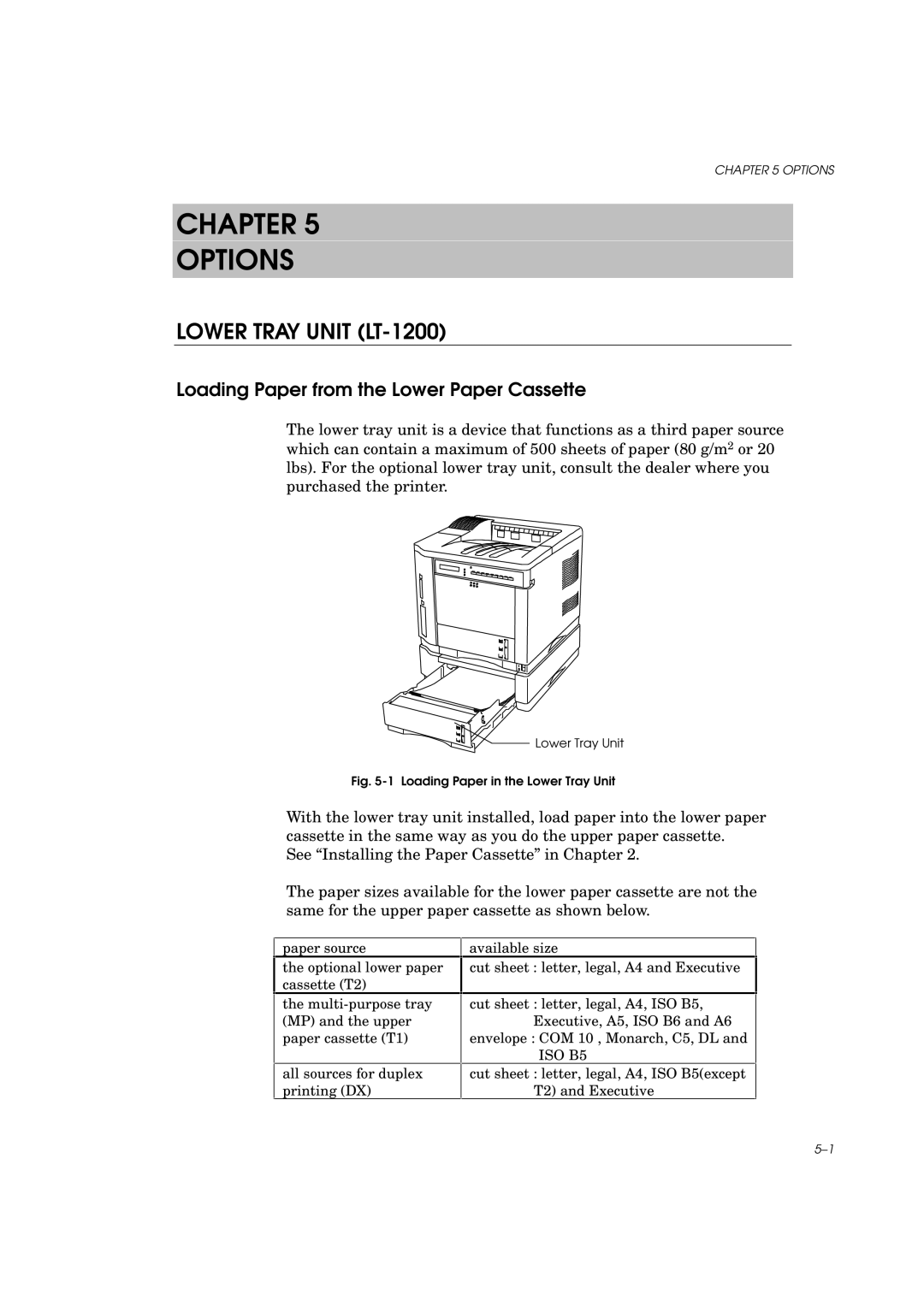 Brother HL-960 manual Chapter Options, Loading Paper from the Lower Paper Cassette 