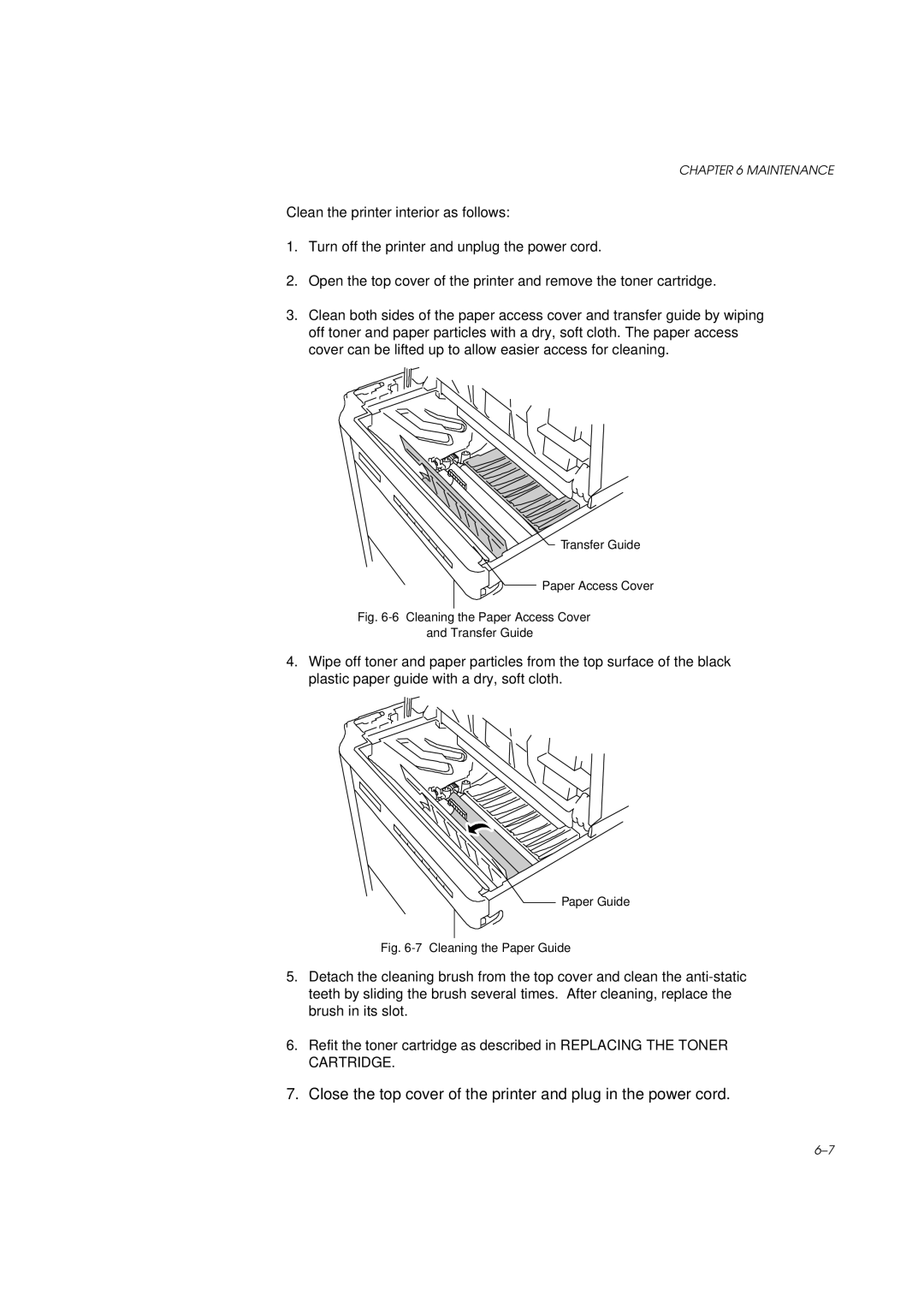 Brother HL-960 manual Cleaning the Paper Access Cover Transfer Guide 