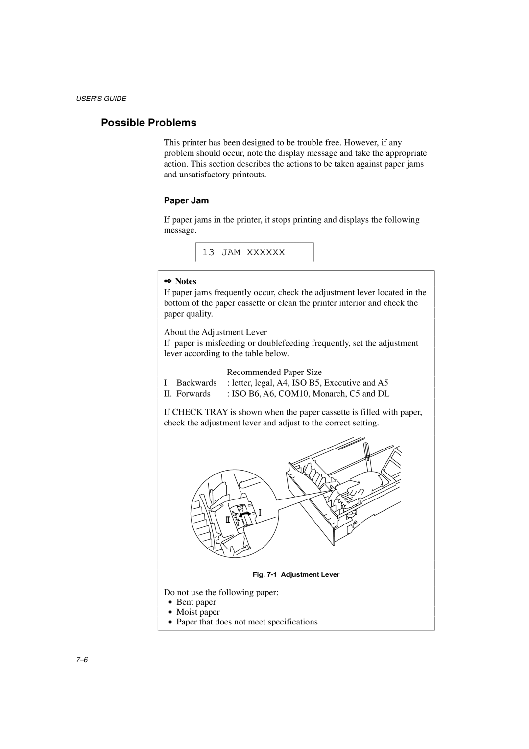 Brother HL-960 manual Possible Problems, Paper Jam 