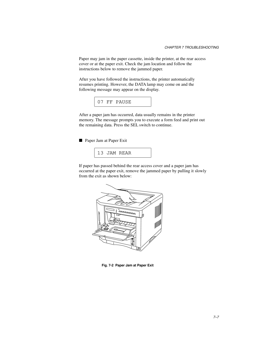 Brother HL-960 manual JAM Rear, Paper Jam at Paper Exit 