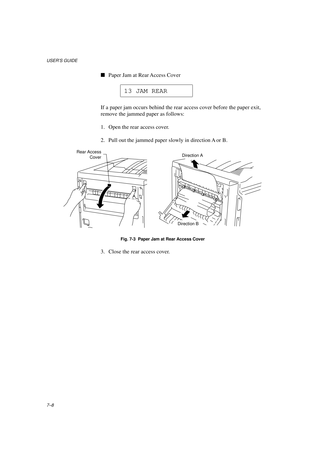 Brother HL-960 manual Paper Jam at Rear Access Cover 