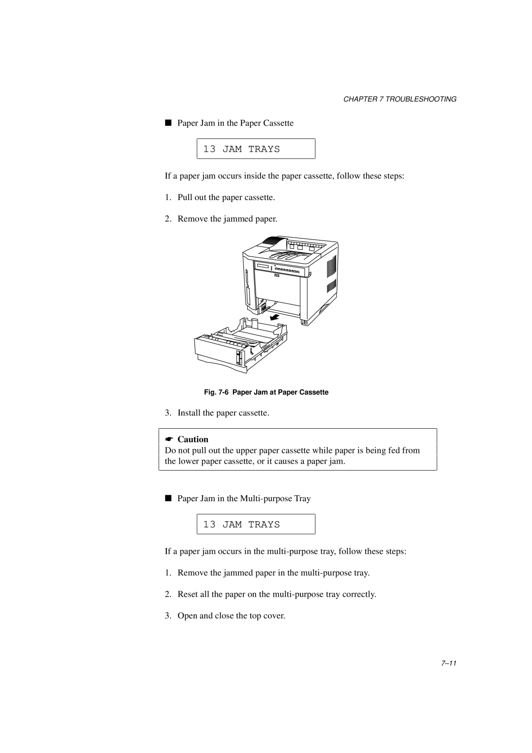 Brother HL-960 manual JAM Trays, Paper Jam at Paper Cassette 