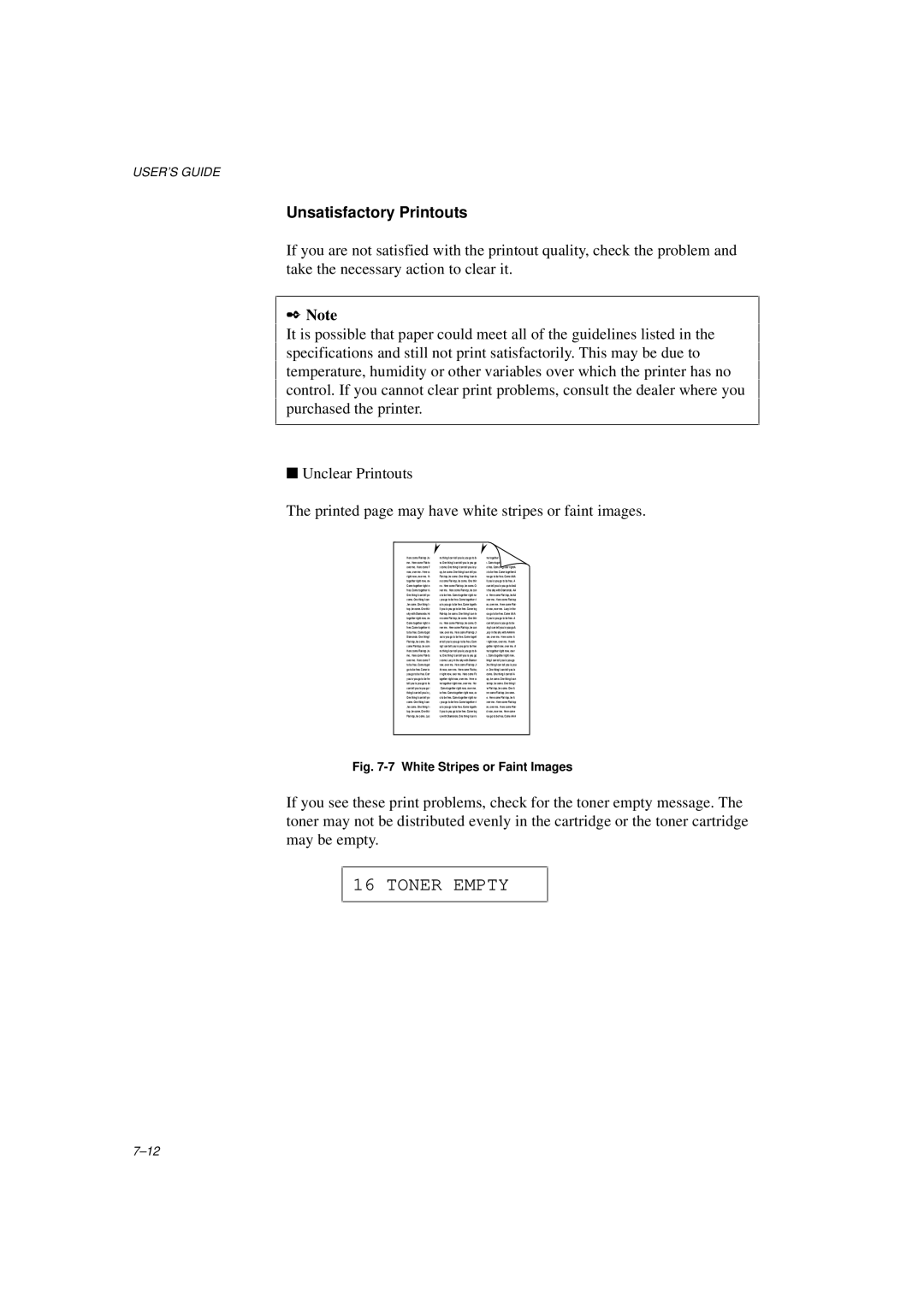 Brother HL-960 manual Unsatisfactory Printouts, White Stripes or Faint Images 