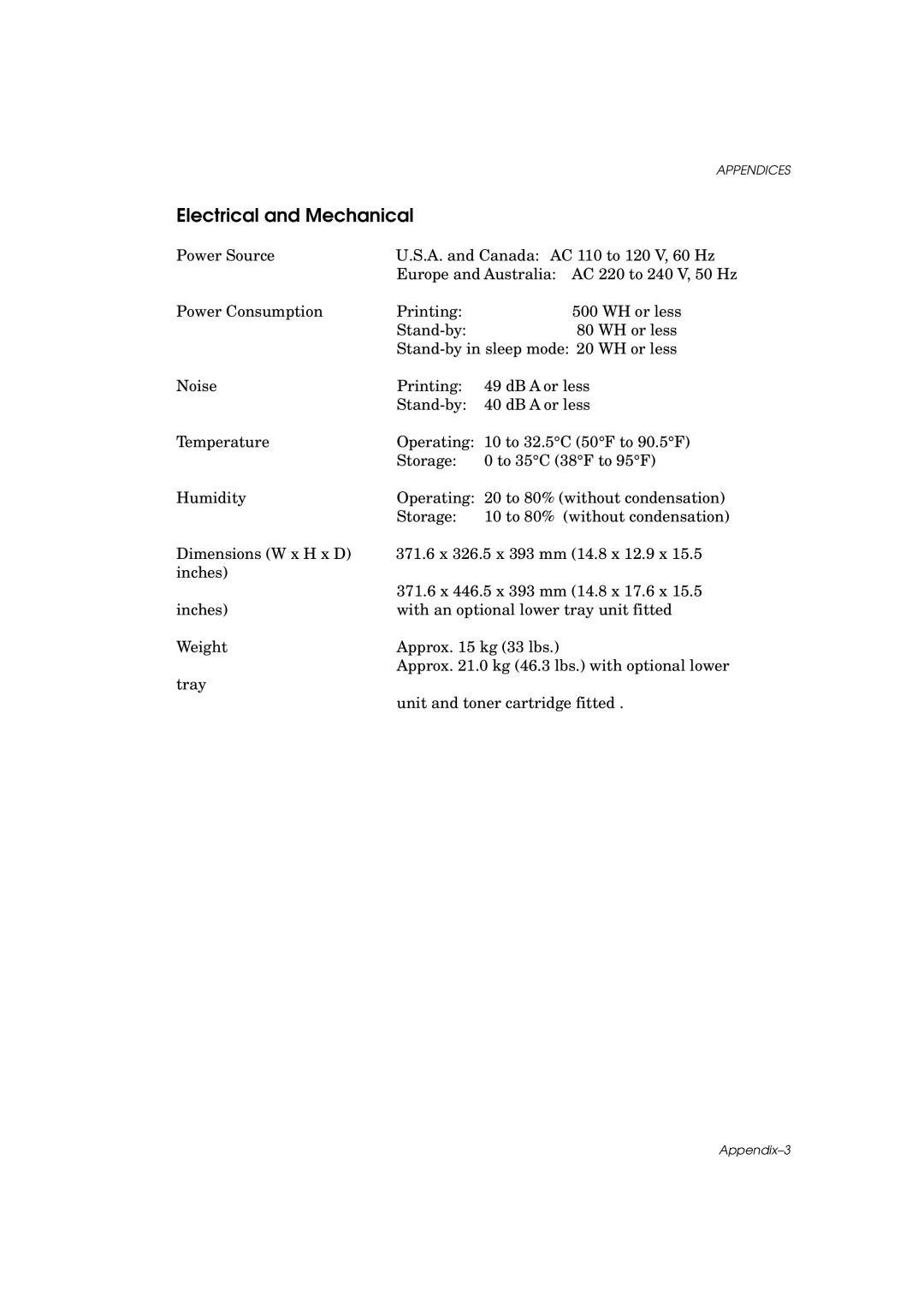 Brother HL-960 manual Electrical and Mechanical 