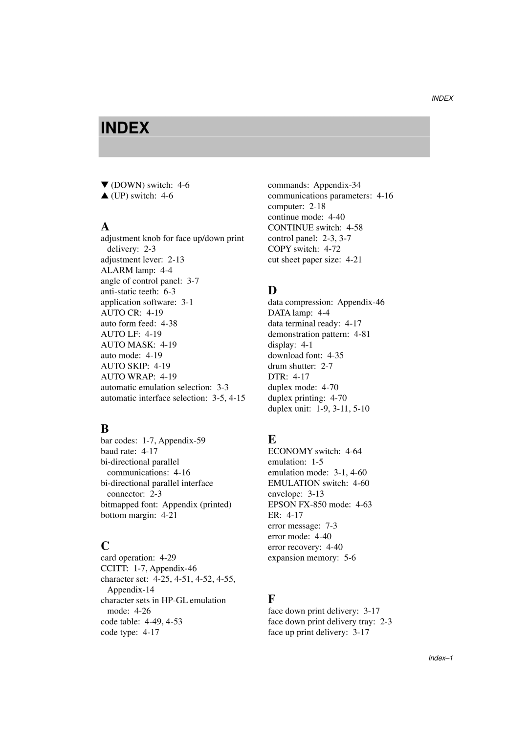 Brother HL-960 manual Index 