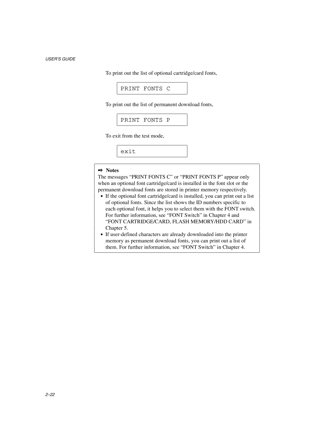 Brother HL-960 manual Print Fonts C, Print Fonts P, Exit 