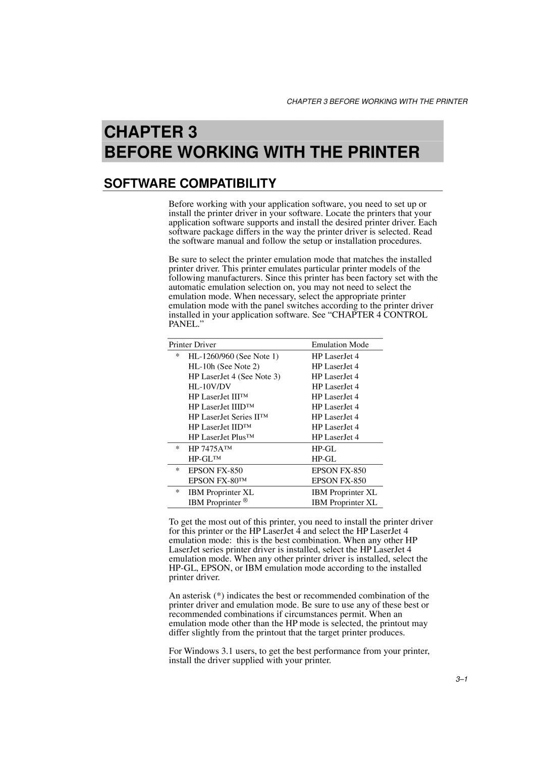 Brother HL-960 manual Chapter Before Working with the Printer 