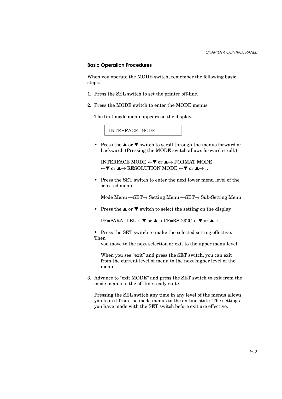 Brother HL-960 manual Interface Mode, Basic Operation Procedures 