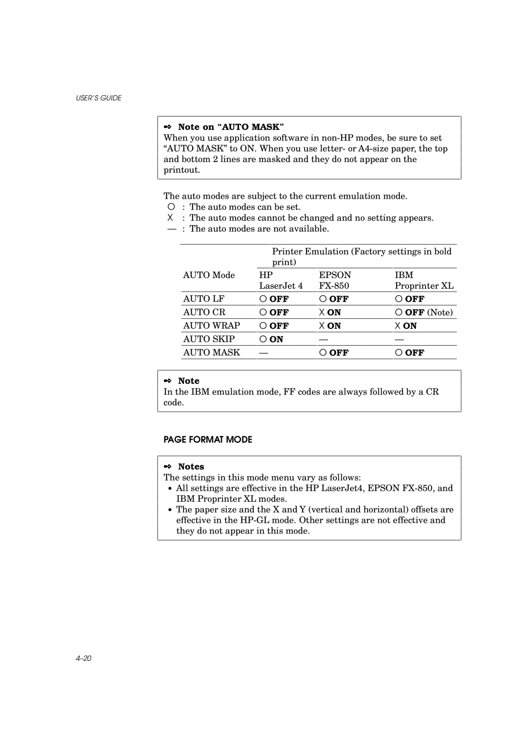 Brother HL-960 manual Epson IBM, Auto LF, Auto CR, Auto Wrap, Auto Skip Auto Mask 