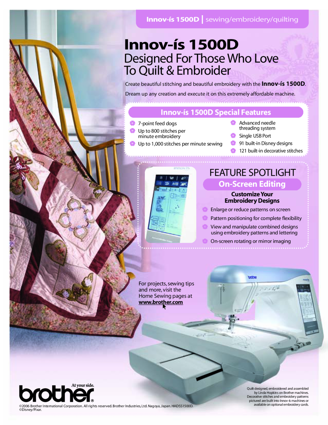 Brother Innov-is 1500D manual Innov-ís 1500D sewing/embroidery/quilting, Customize Your Embroidery Designs 