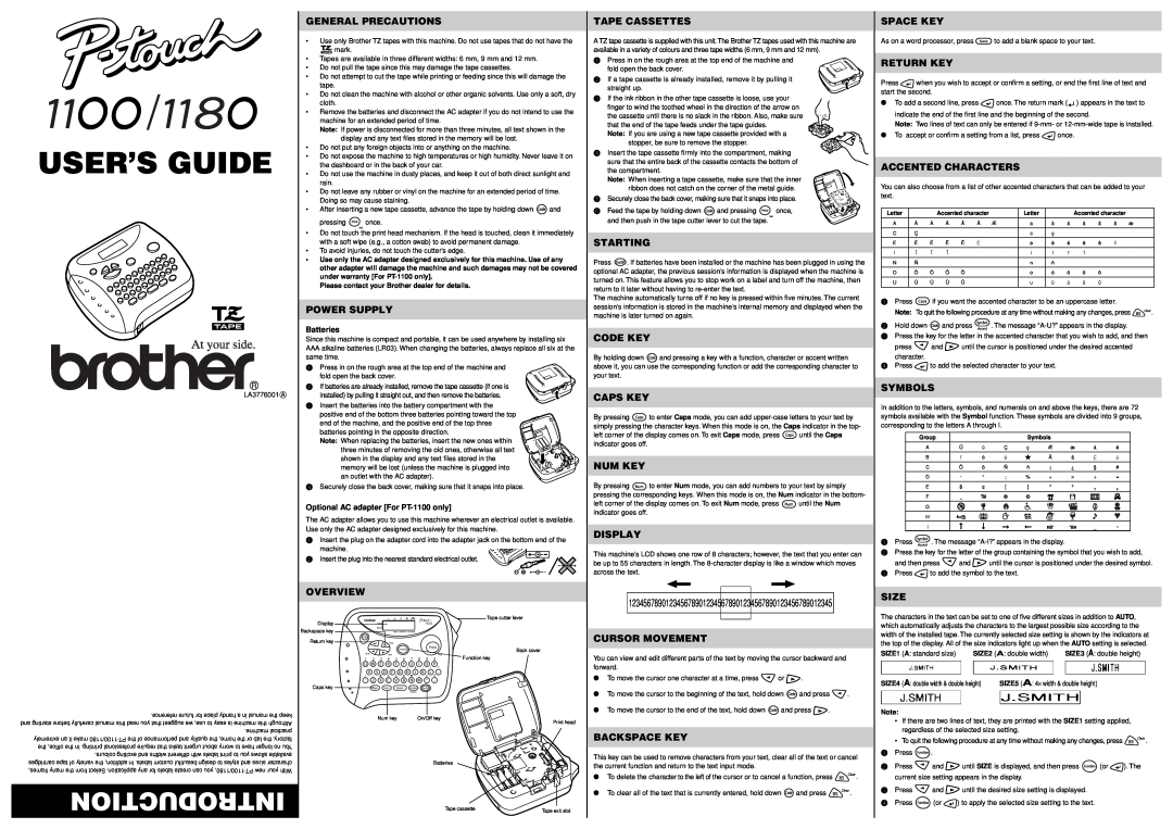 Brother 1180, LA3776001 warranty User’S Guide, Introduction 