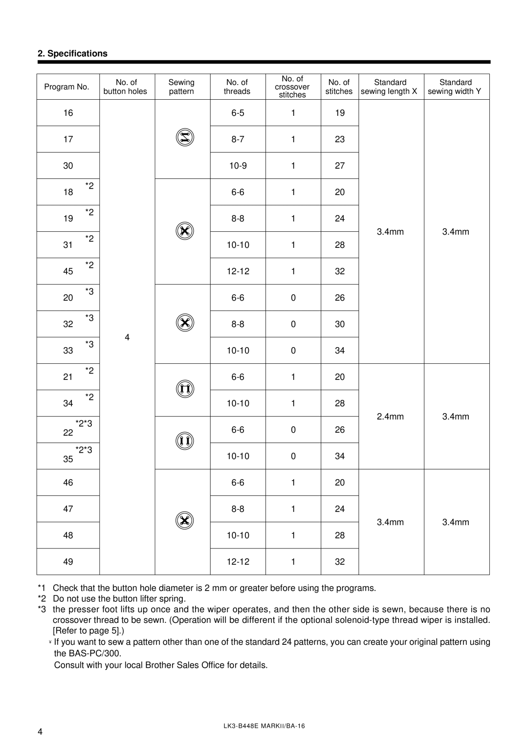 Brother LK3-B448E instruction manual Specifications 