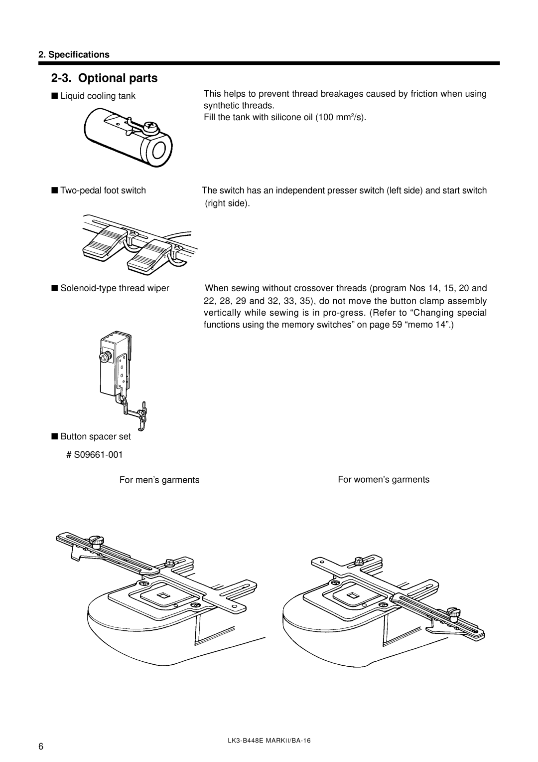 Brother LK3-B448E instruction manual Optional parts 