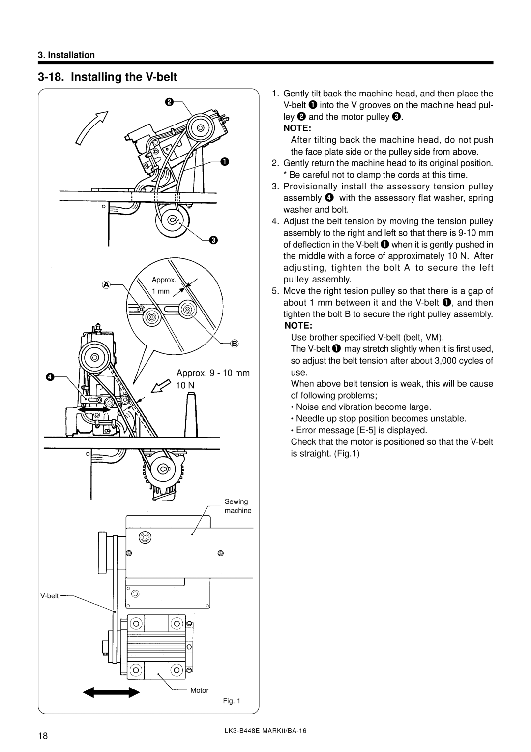 Brother LK3-B448E instruction manual Installing the V-belt 