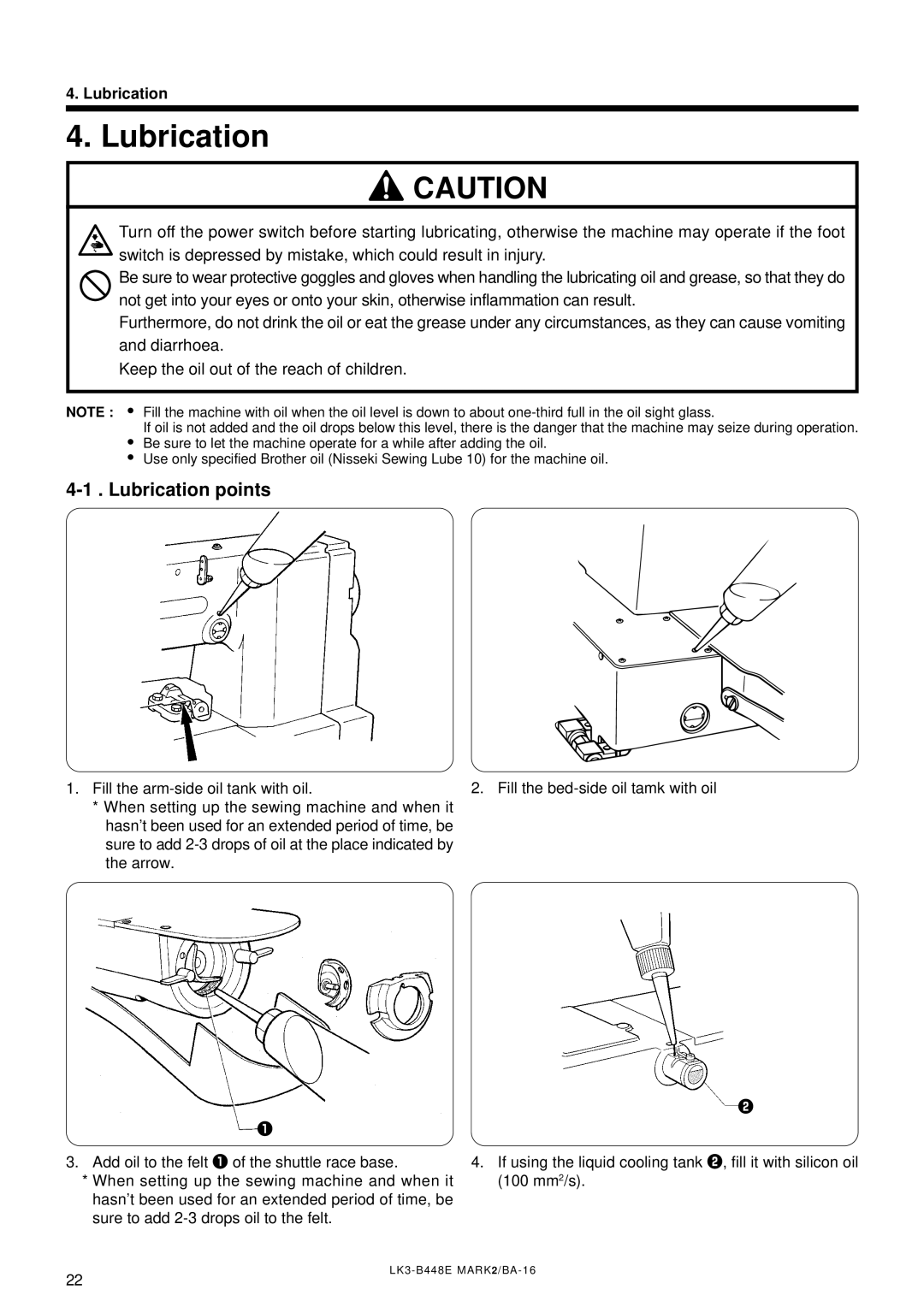 Brother LK3-B448E instruction manual Lubrication points 