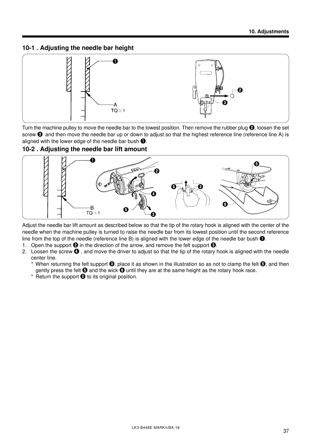 Brother LK3-B448E instruction manual Adjusting the needle bar height, Adjusting the needle bar lift amount 