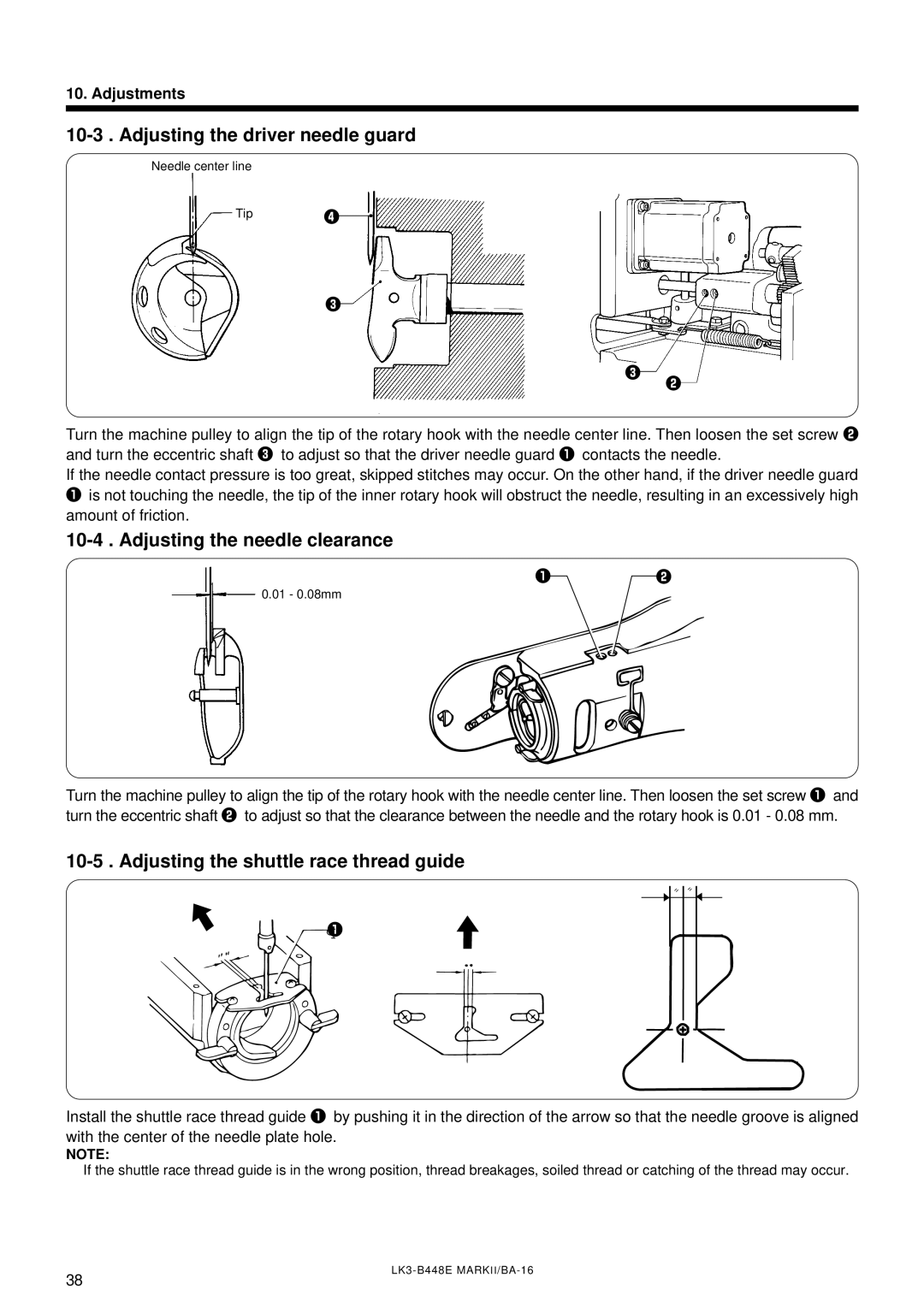 Brother LK3-B448E instruction manual Adjusting the driver needle guard, Adjusting the needle clearance 