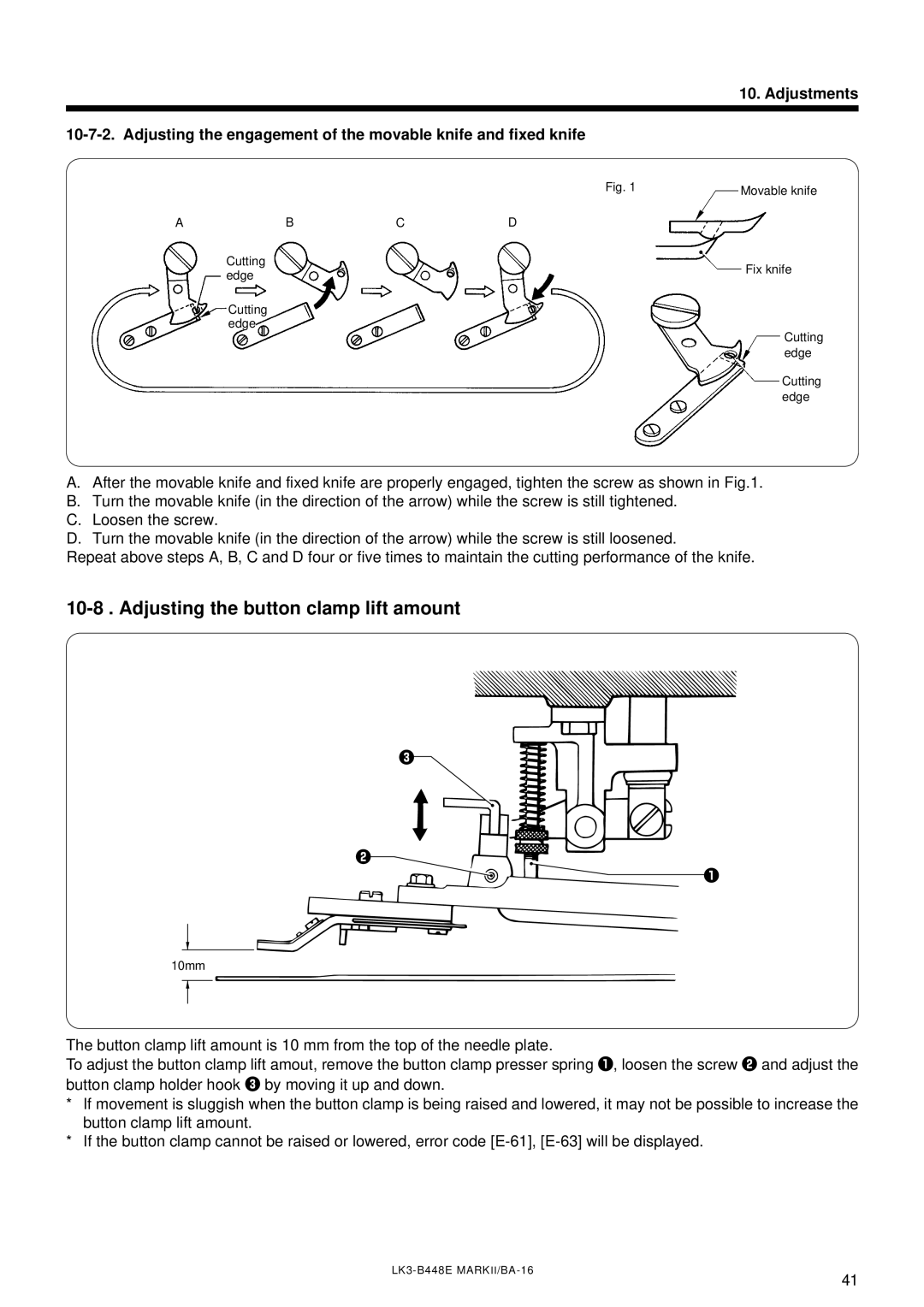 Brother LK3-B448E instruction manual Adjusting the button clamp lift amount 