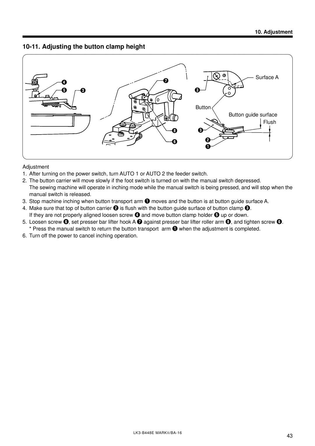 Brother LK3-B448E instruction manual Adjusting the button clamp height 