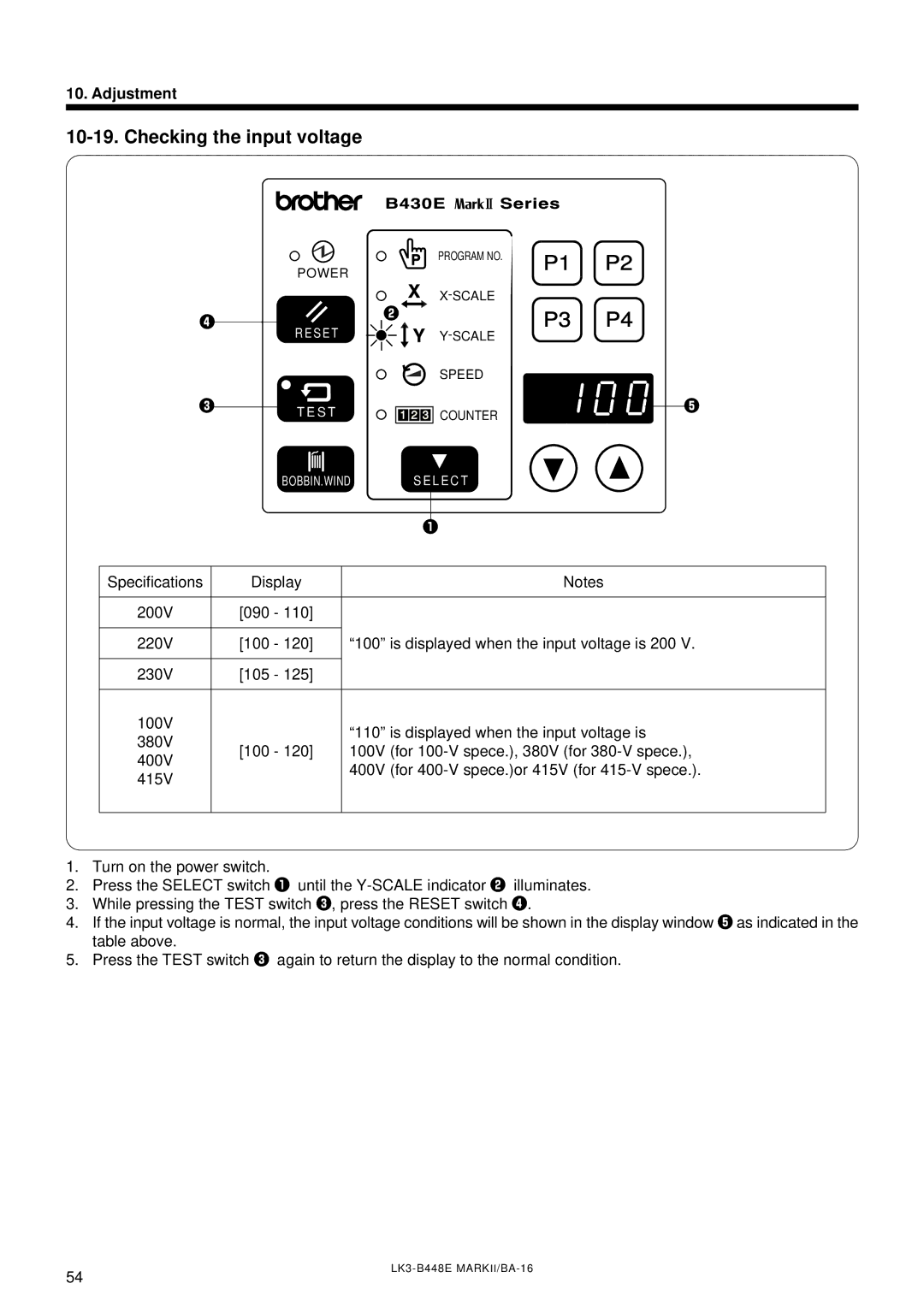 Brother LK3-B448E instruction manual Checking the input voltage 