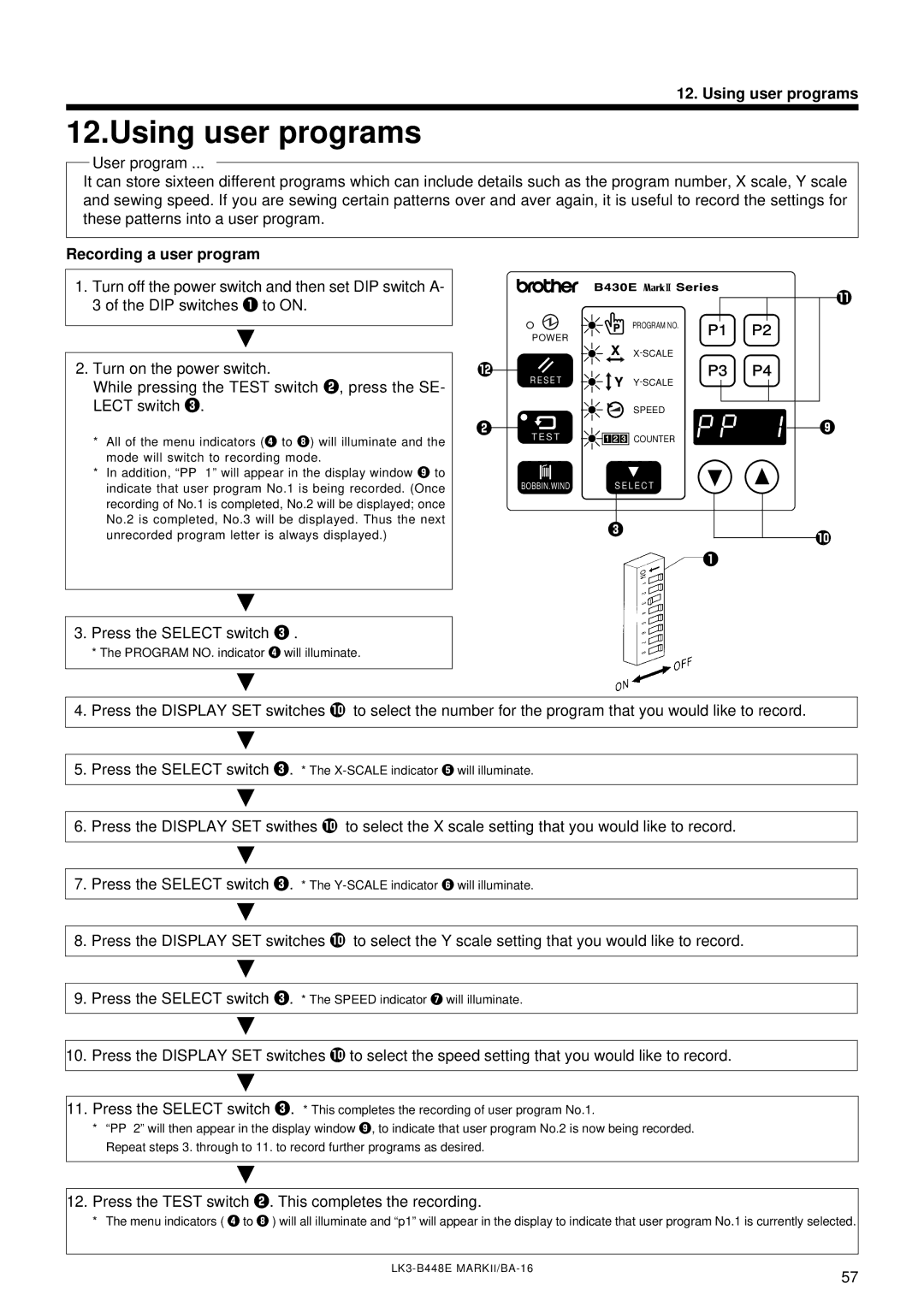 Brother LK3-B448E instruction manual Using user programs, Recording a user program, P1 P2, P3 P4 