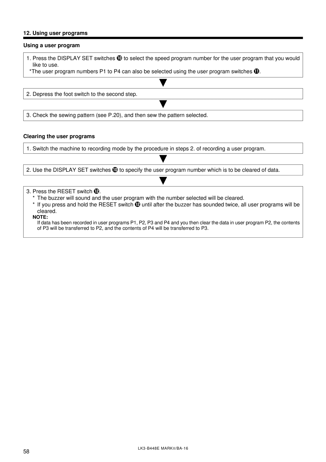 Brother LK3-B448E instruction manual Using user programs Using a user program, Clearing the user programs 