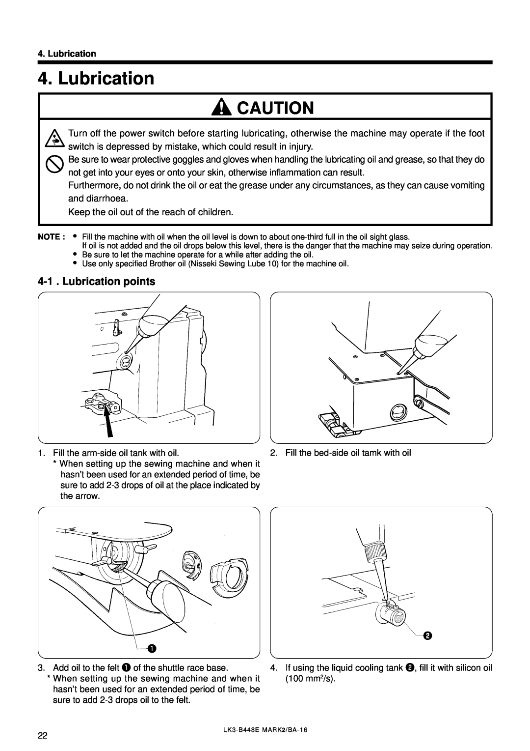 Brother LK3-B448E instruction manual Lubrication points 