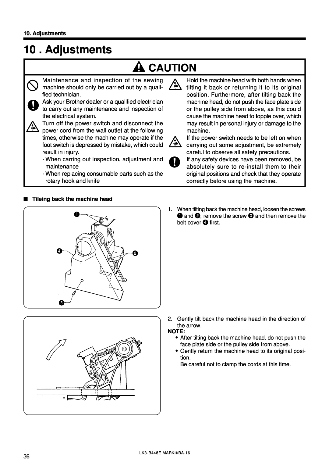 Brother LK3-B448E instruction manual Adjustments 
