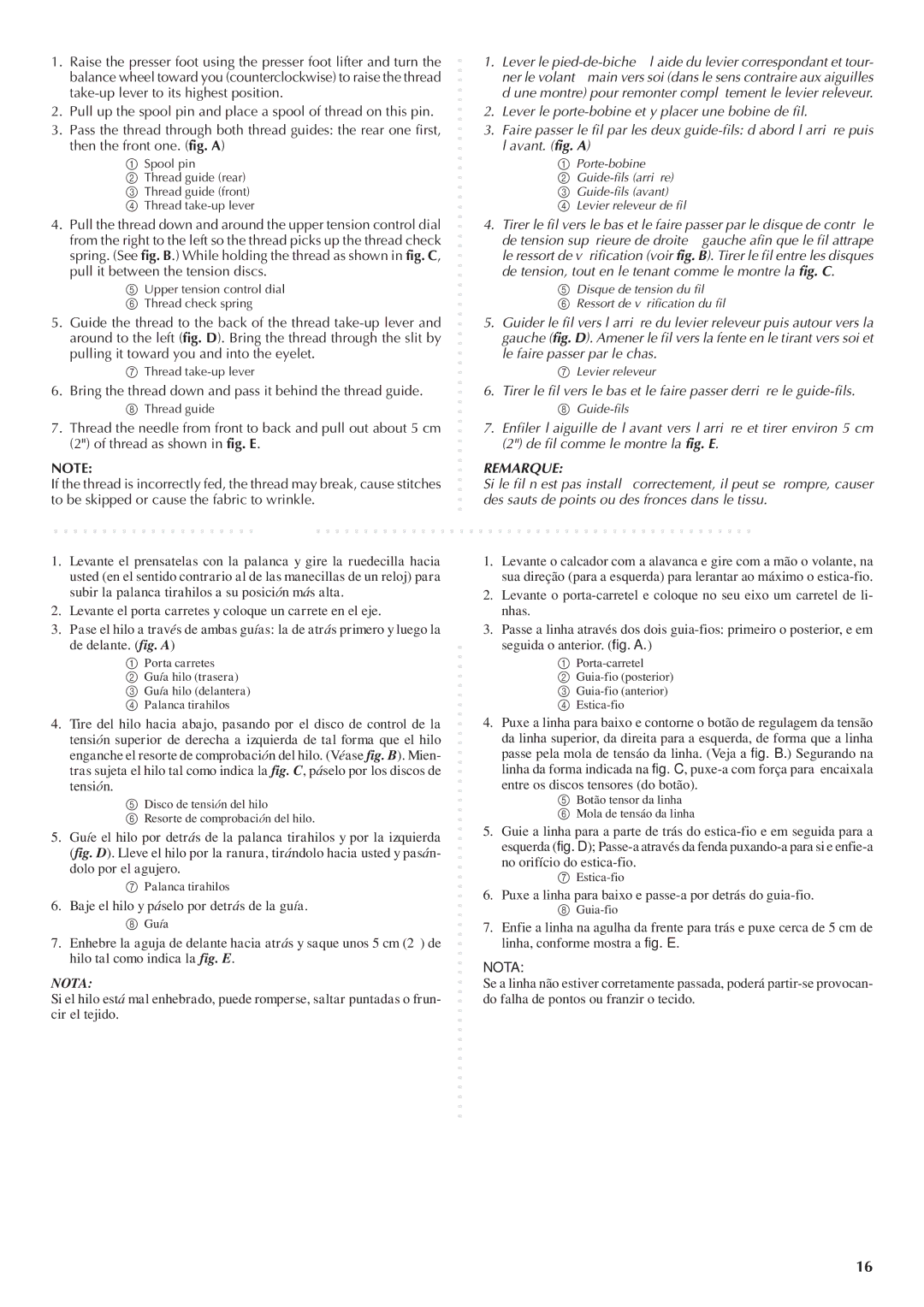 Brother LS 1520 instruction manual Bring the thread down and pass it behind the thread guide 