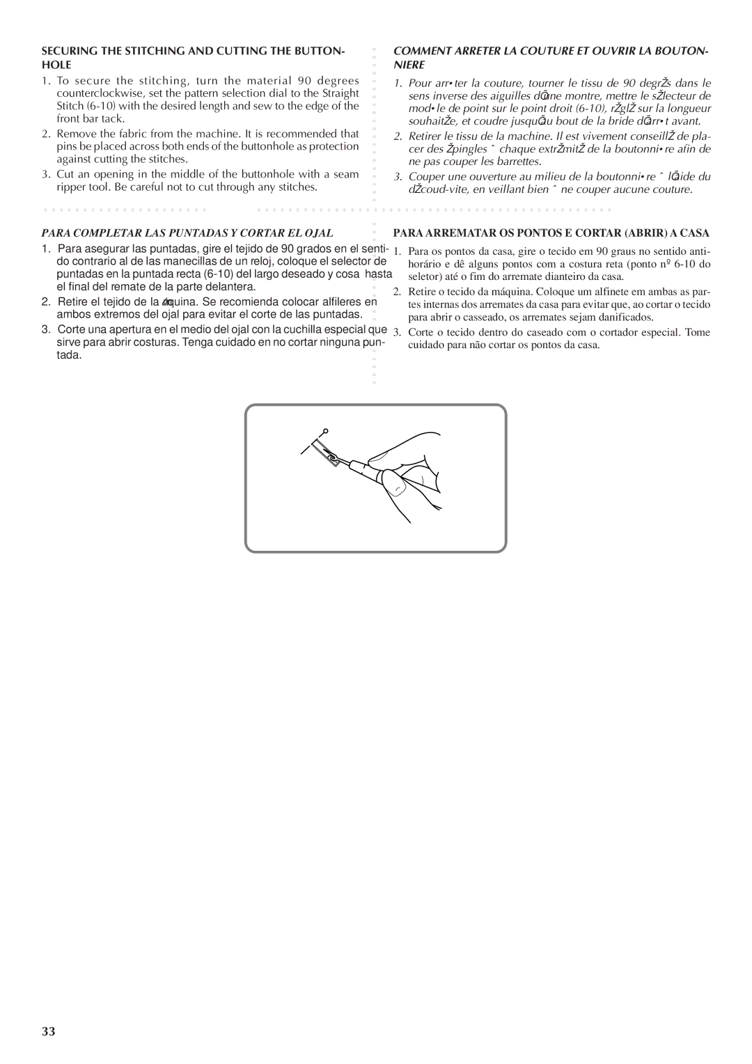 Brother LS 1520 Securing the Stitching and Cutting the BUTTON- Hole, Comment Arreter LA Couture ET Ouvrir LA BOUTON- Niere 