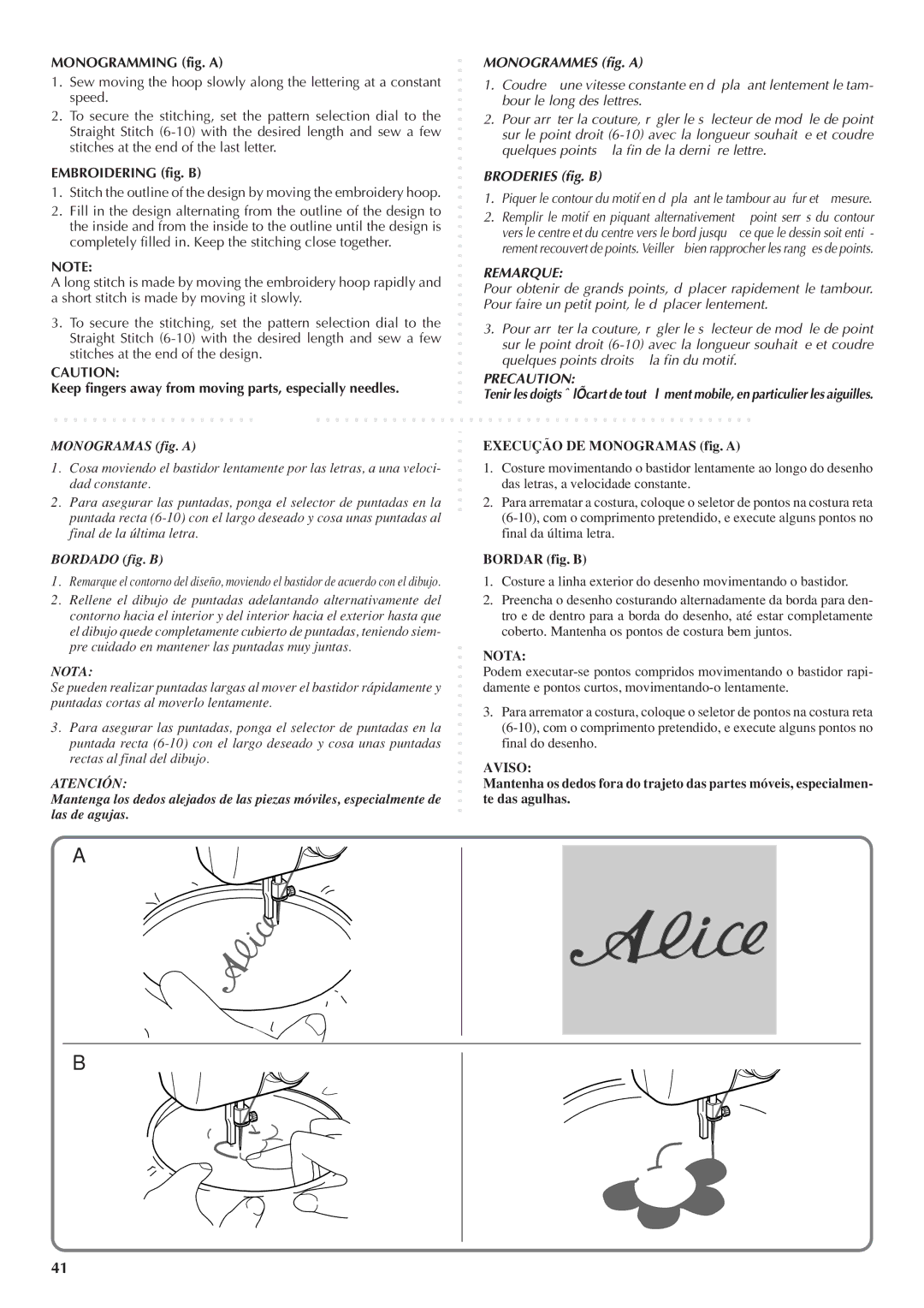 Brother LS 1520 instruction manual Monogramming fig. a, Aviso 