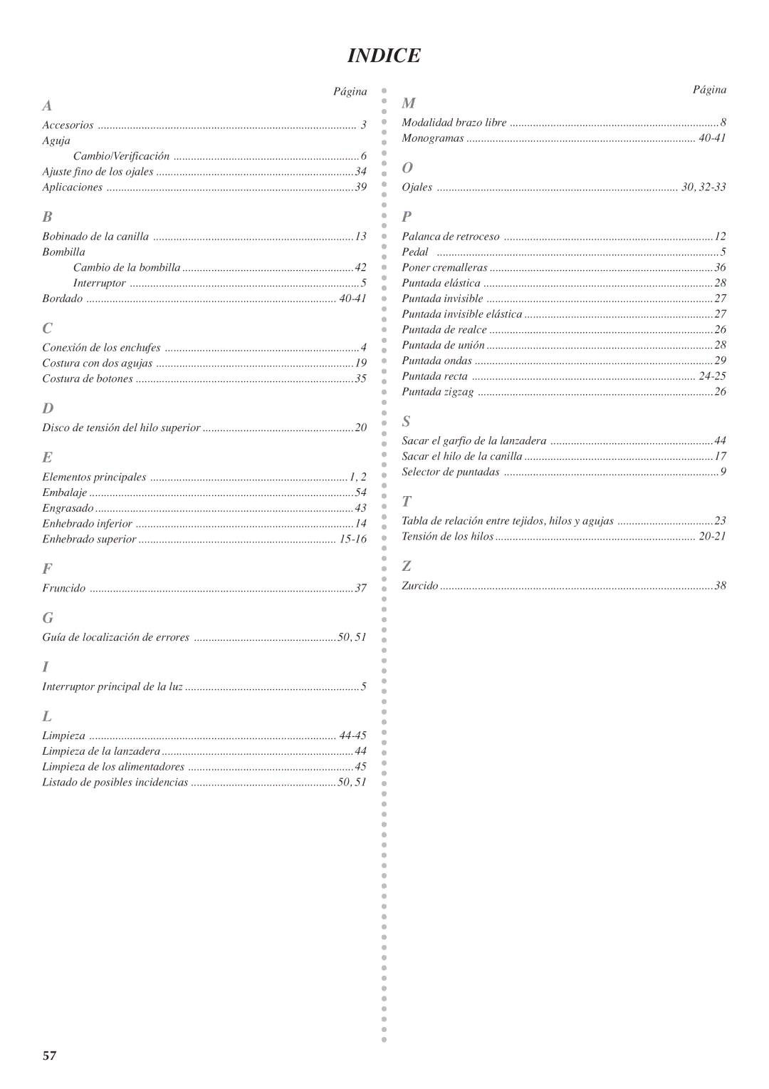 Brother LS 1520 instruction manual Indice, 40-41 