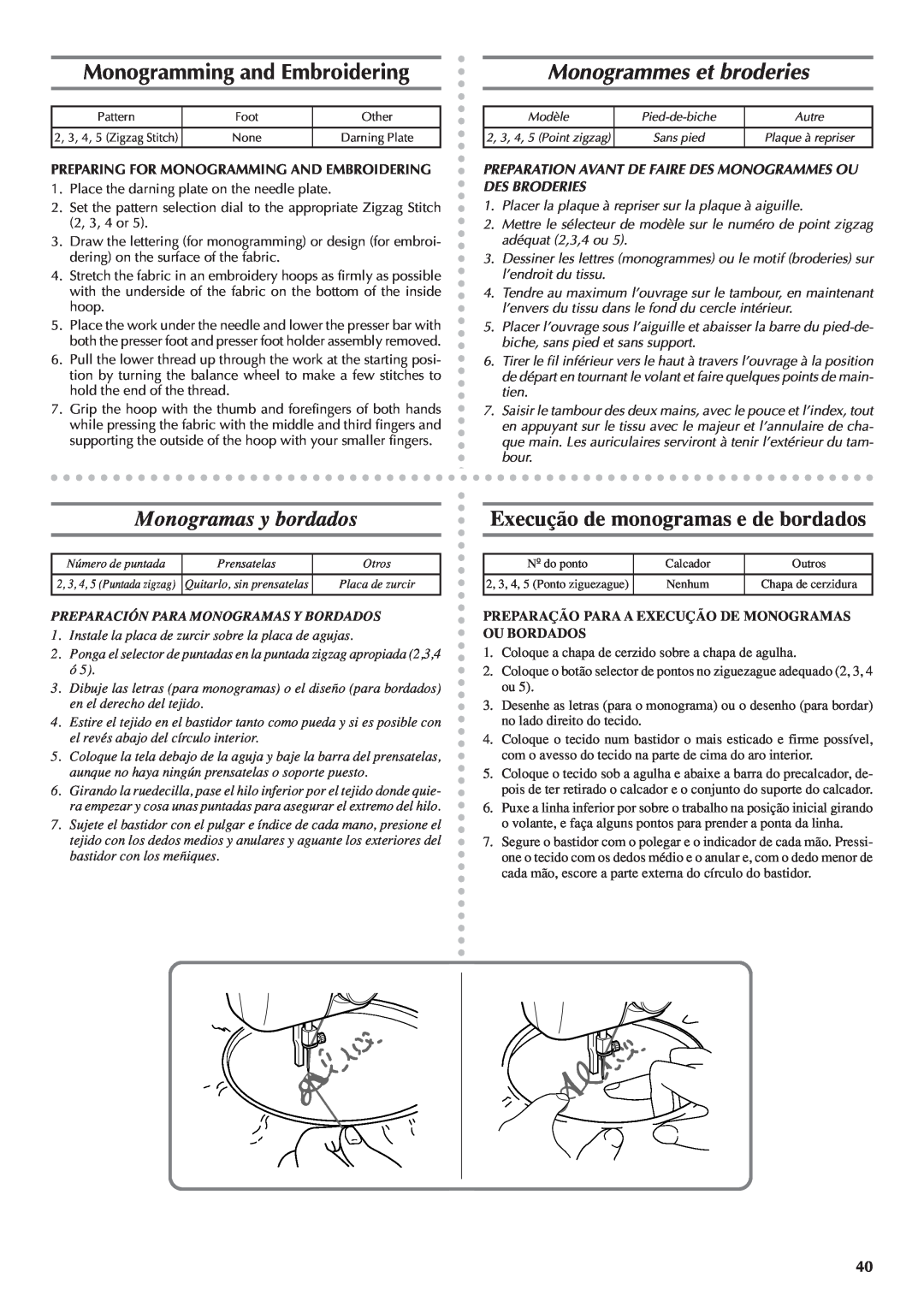 Brother LS 1520 instruction manual Monogramming and Embroidering, Monogrammes et broderies, Monogramas y bordados 