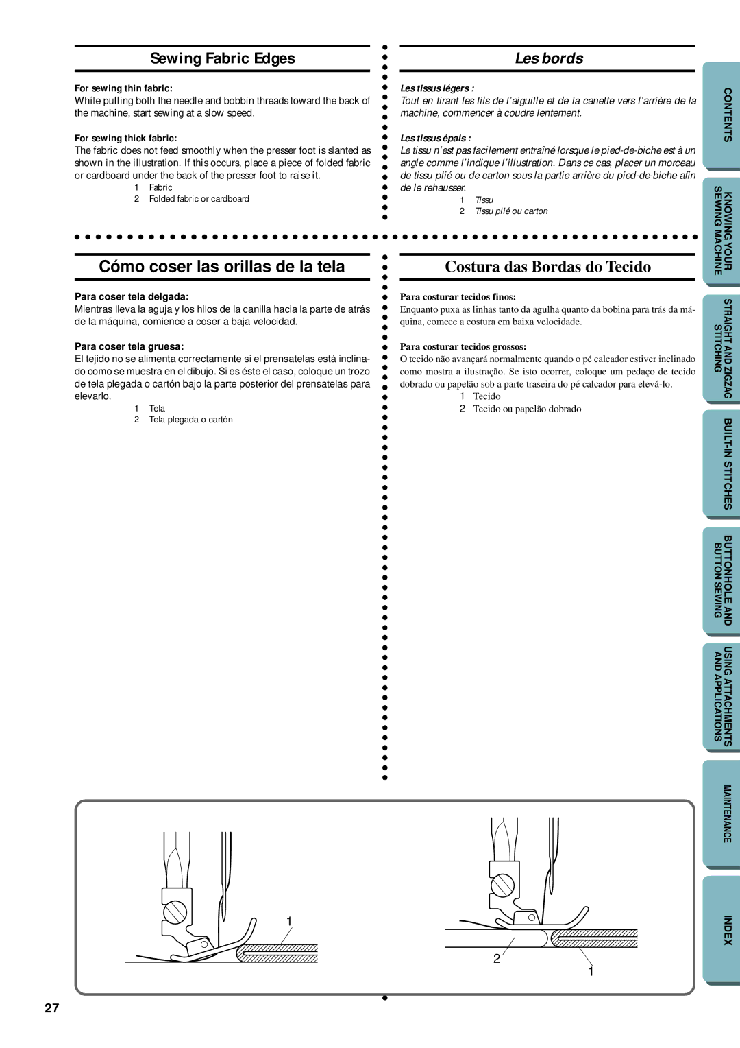 Brother LS-1717 Sewing Fabric Edges, Les bords, Cómo coser las orillas de la tela, Costura das Bordas do Tecido 