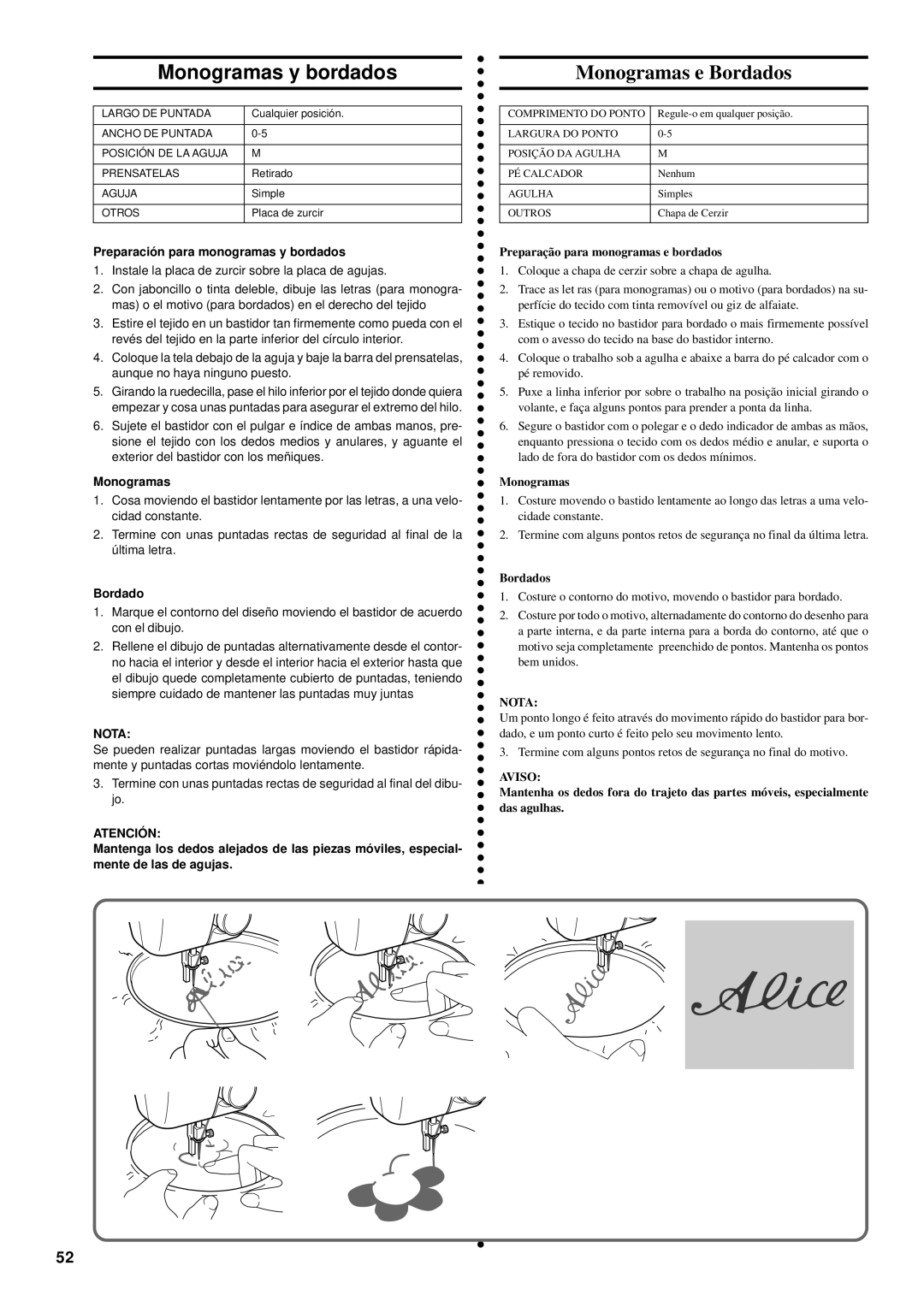 Brother LS-1717 instruction manual Monogramas y bordados, Monogramas e Bordados, Preparación para monogramas y bordados 