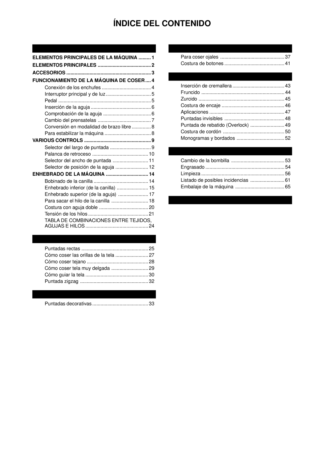 Brother LS-1717 instruction manual Índice DEL Contenido, Conozca SU Máquina DE Coser 