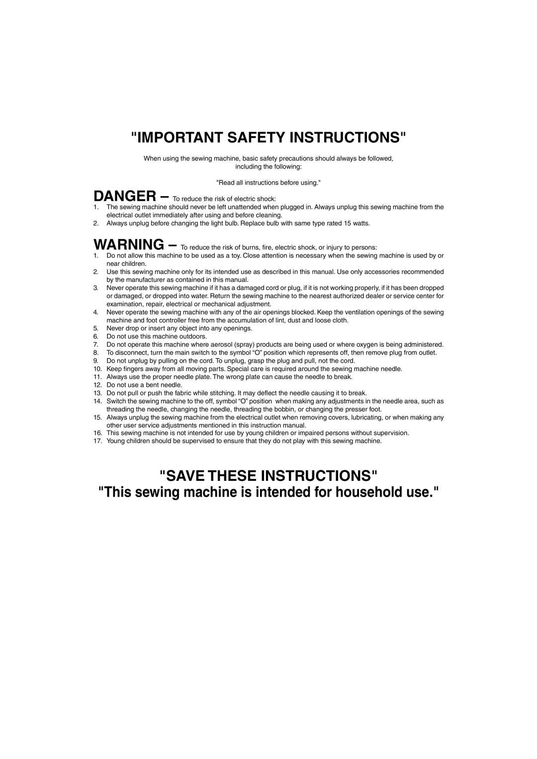 Brother LS 2125 instruction manual Important Safety Instructions 