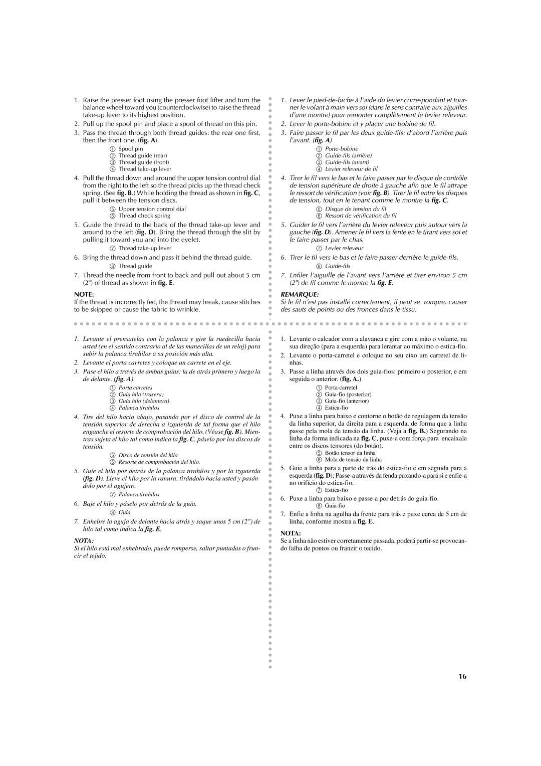 Brother LS 2125 instruction manual Bring the thread down and pass it behind the thread guide 