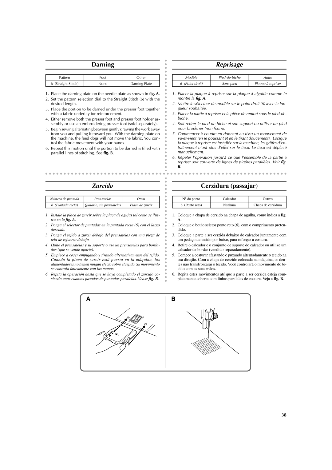 Brother LS 2125 instruction manual Darning, Reprisage, Zurcido Cerzidura passajar 