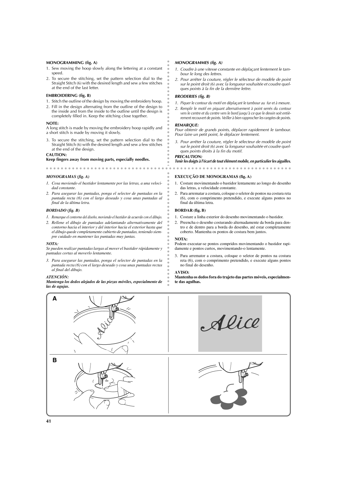 Brother LS 2125 instruction manual Monogramming fig. a, Aviso 