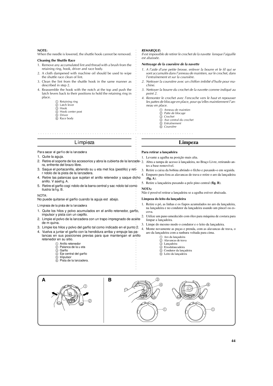 Brother LS 2125 instruction manual Limpieza, Limpeza 