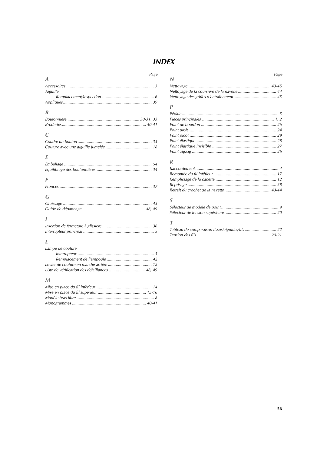 Brother LS 2125 instruction manual Index, Broderies 40-41 