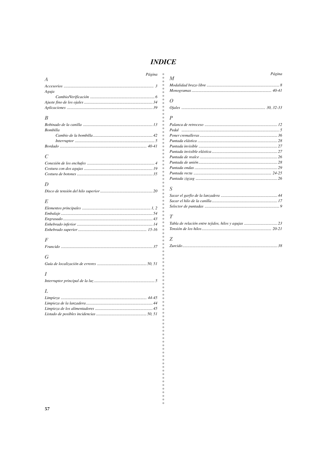 Brother LS 2125 instruction manual Indice, 40-41 